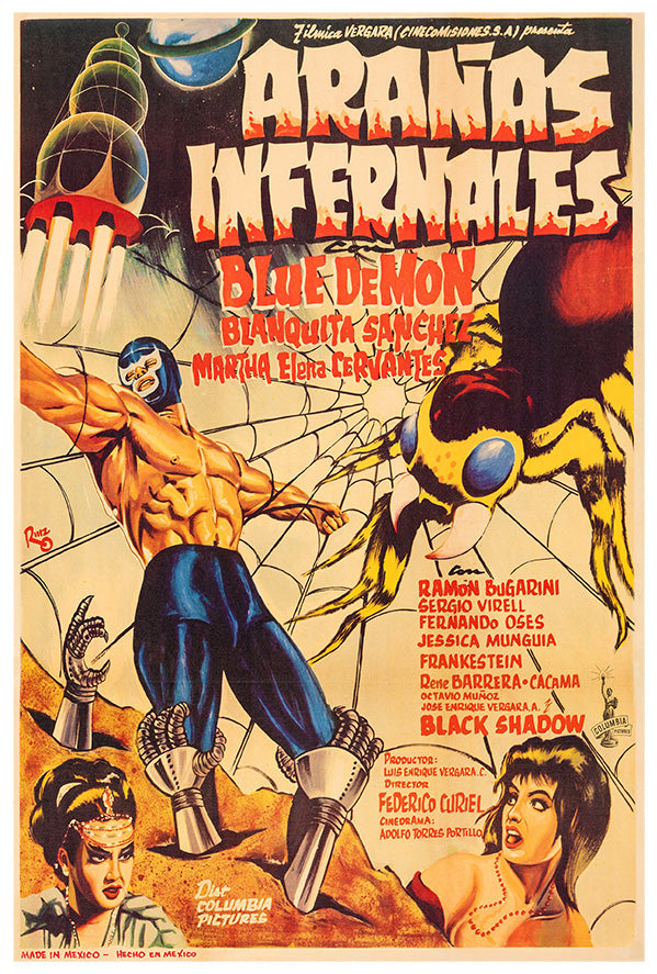 Blue Demon vs the Infernal Spiders - Lucha Mexican Wrestling Poster