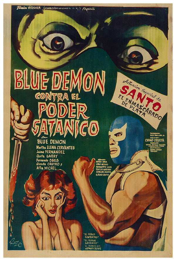 Blue Demon vs the Satanic Power - Santo - Lucha Mexican Wrestling Poster