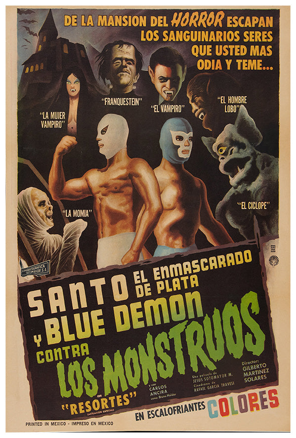 Santo and the Blue Demon vs the Monsters - Lucha Mexican Wrestling Poster