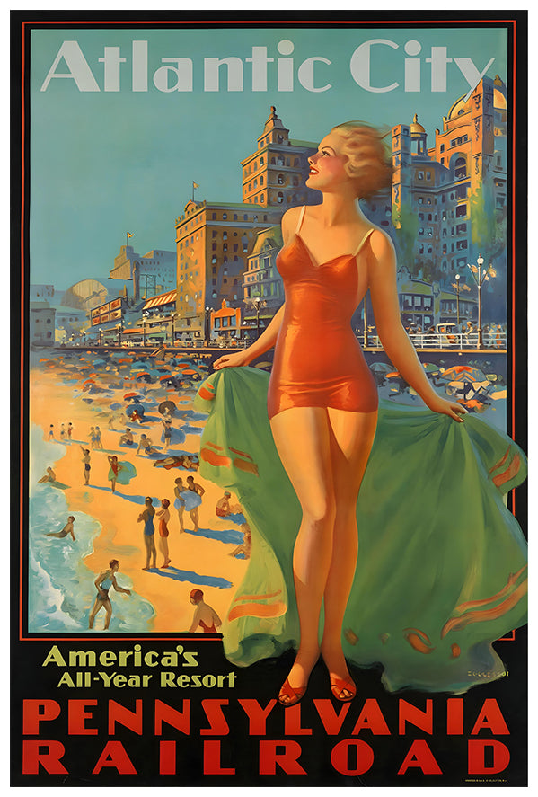 Pennsylvania Rail Road - Atlantic City v3 - Vintage Travel Poster