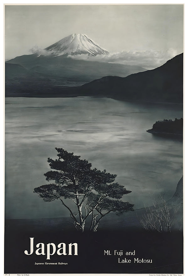 Japan - Mt. Fuji and Lake Motosu - Vintage Travel Poster
