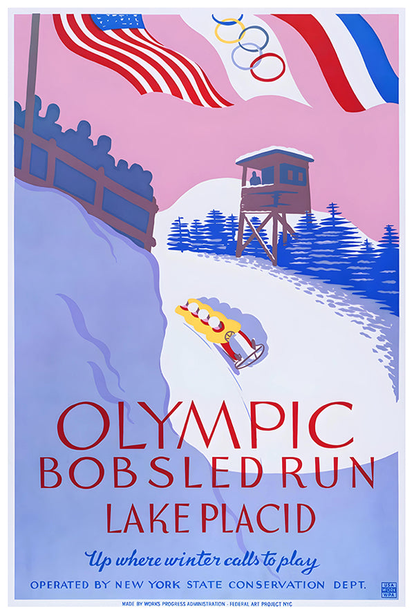 Olympic Bobsled Run Lake Placid - Vintage Travel Poster
