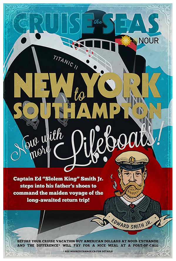 USA to UK - New York to Southampton - Vintage Travel Poster