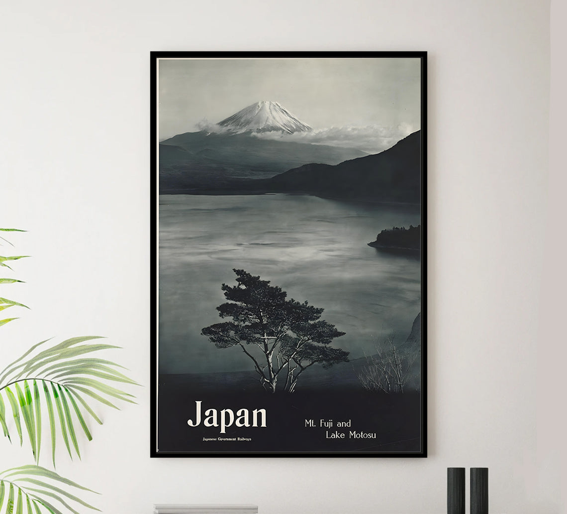 Japan - Mt. Fuji and Lake Motosu - Vintage Travel Poster