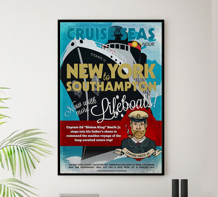 USA to UK - New York to Southampton - Vintage Travel Poster