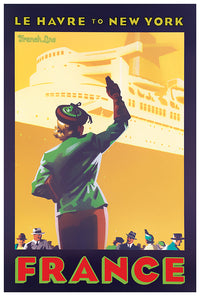 French Line - Cruise Ship - France to NY - Vintage Travel Poster