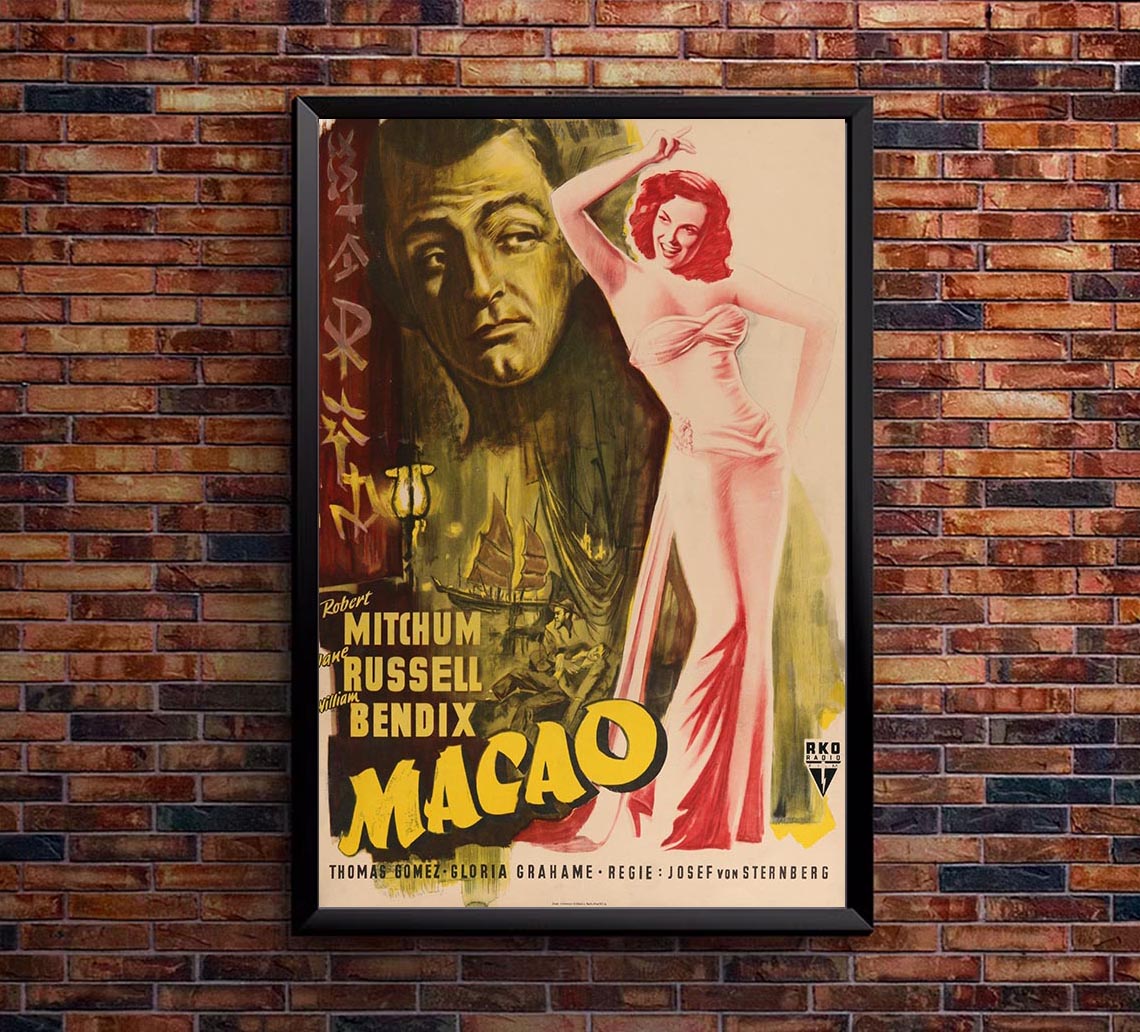 Macao 1952 - German - Robert Mitchum - Vintage Classic Movie Poster