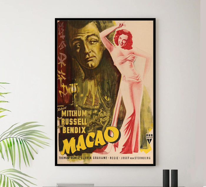 Macao 1952 - German - Robert Mitchum - Vintage Classic Movie Poster