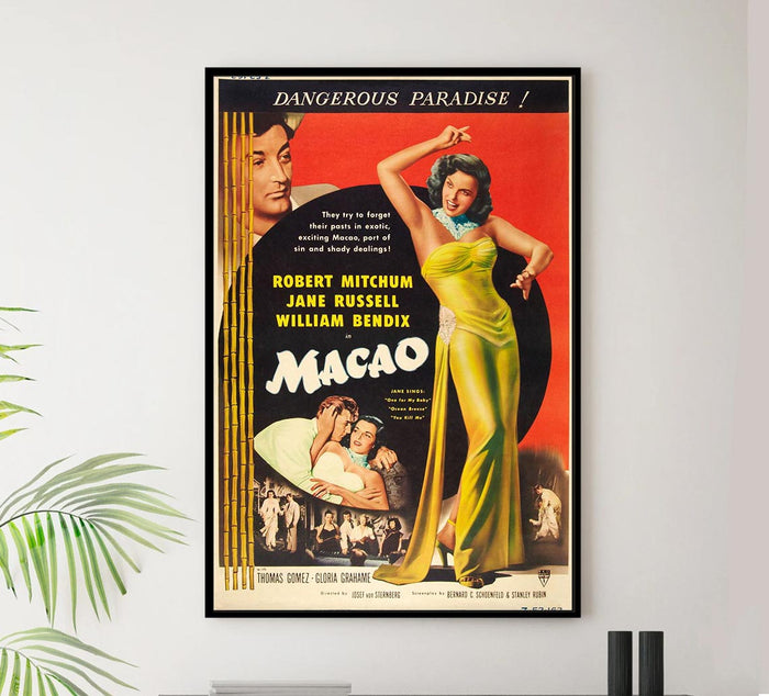 Macao 1952 - Robert Mitchum - Vintage Classic Movie Poster
