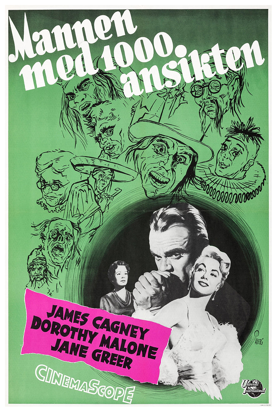 Man of a Thousand Faces 1957 - James Cagney - Sweden - Classic Movie Poster