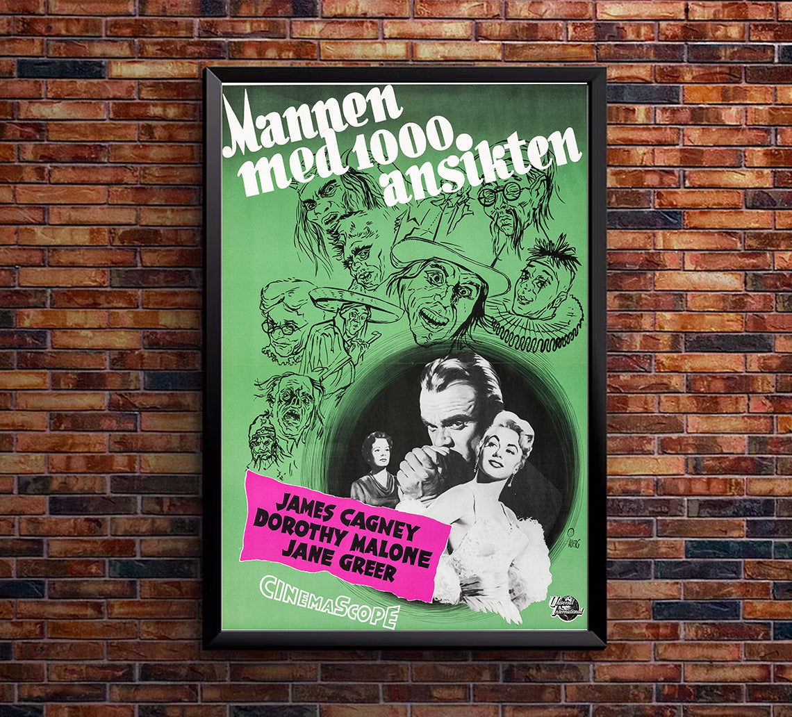 Man of a Thousand Faces 1957 - James Cagney - Sweden - Classic Movie Poster