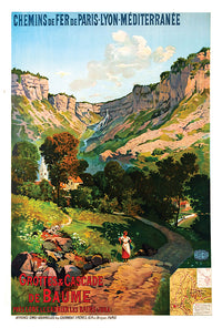 France - Grottes Cascade de Baume - Vintage Travel Poster