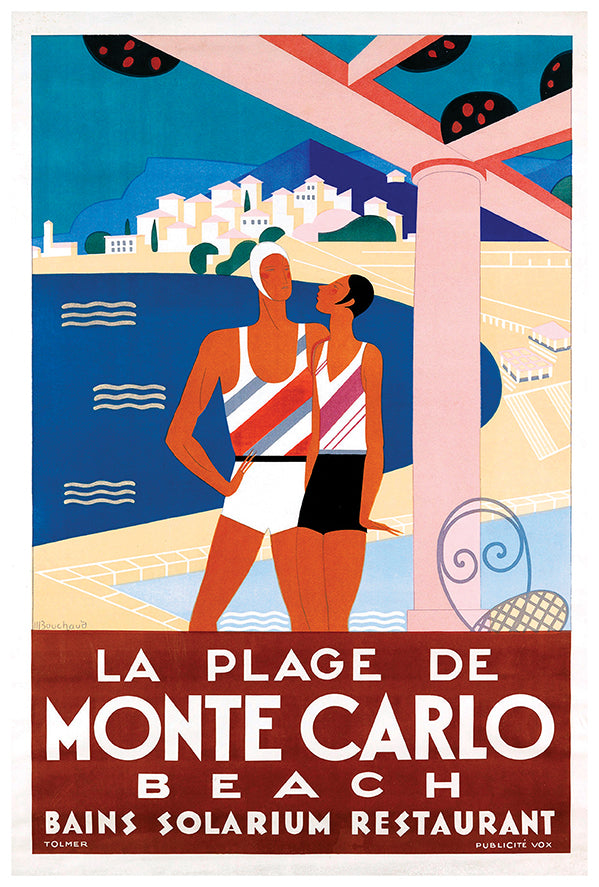 Monaco - Monte Carlo Beach - Vintage Travel Poster