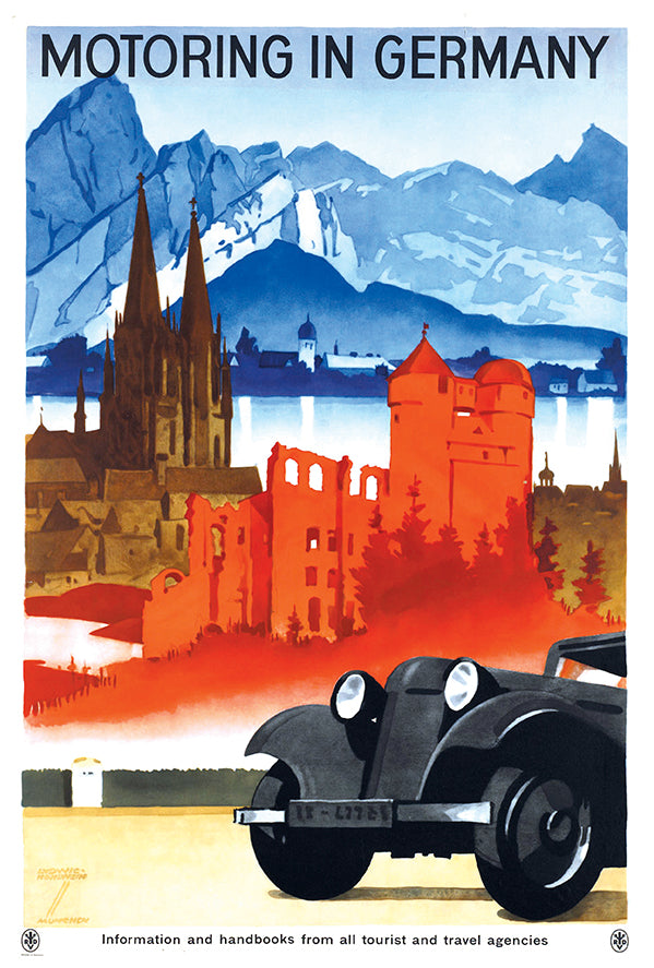 Germany - Motoring in Germany - Vintage Travel Poster