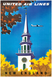 United Airlines - New England - Vintage Travel Poster