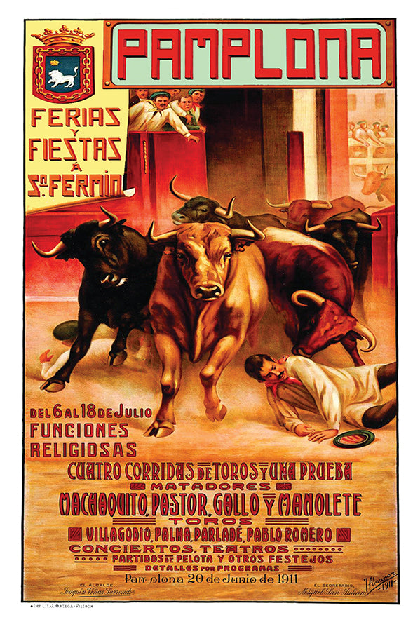 Spain - Pamplona Fiesta - Vintage Travel Poster