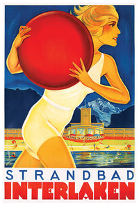 Switzerland Interlaken Beach Bath - Vintage Travel Poster