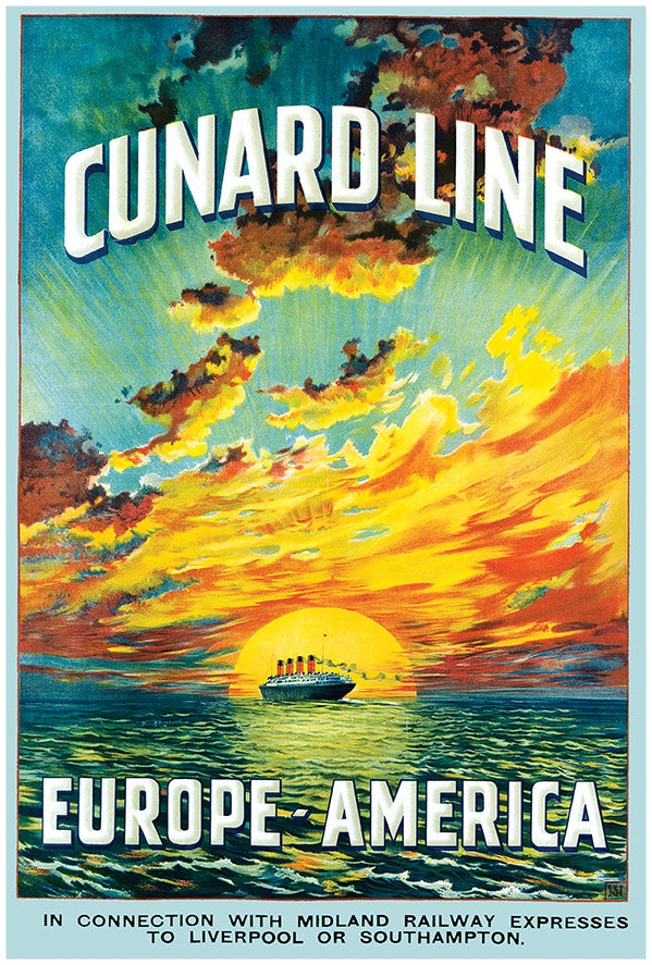 Cunard Cruise Line - Europe America - Vintage Travel Poster