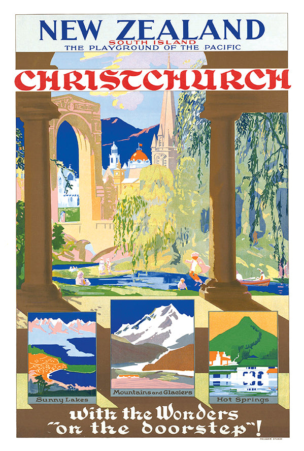 New Zealand - Christ church- Vintage Travel Poster