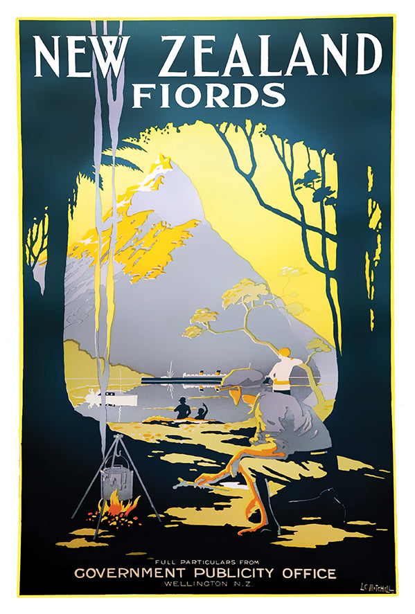 New Zealand - Fiords - Vintage Travel Poster