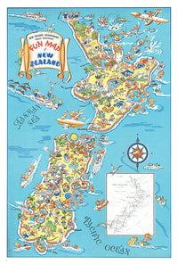 New Zealand - FunMap - Vintage Travel Poster