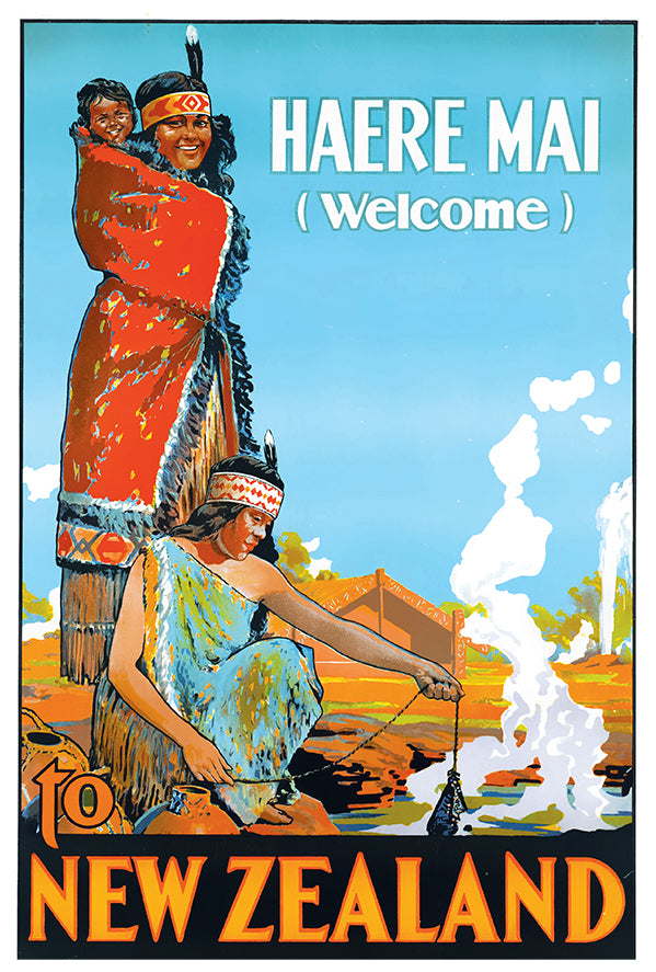 New Zealand - HaereMai - Vintage Travel Poster