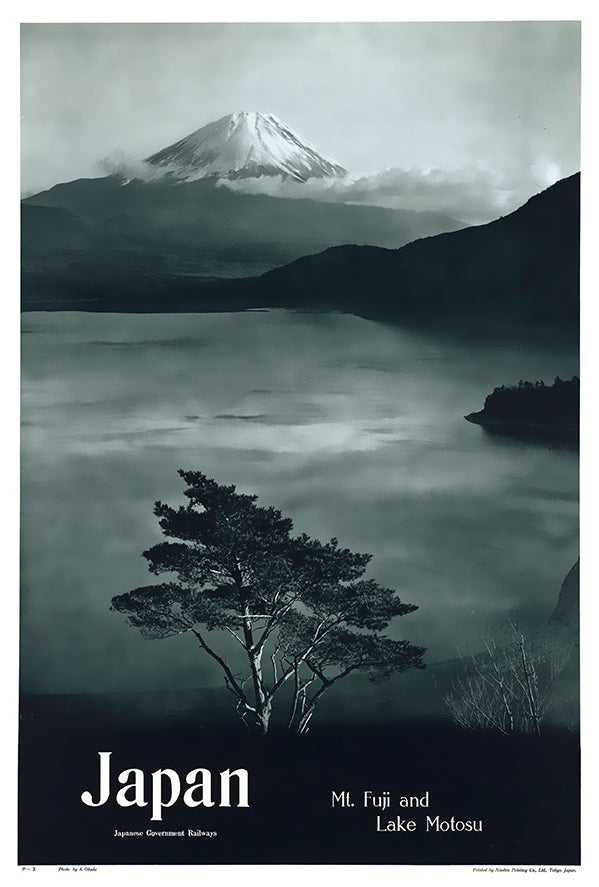 Japan - Mt Fuji - Lake Motosu - Railway - Vintage Travel Poster