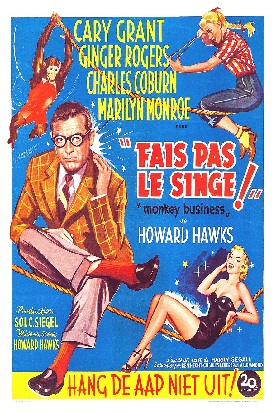 Monkey Business 1952 - Cary Grant - Belgium - Classic Movie Poster