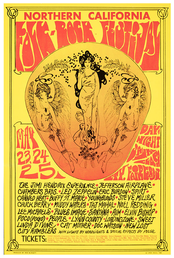 Jimi Hendrix - Le Zeppelin - 1969 Festival - Music Concert Poster