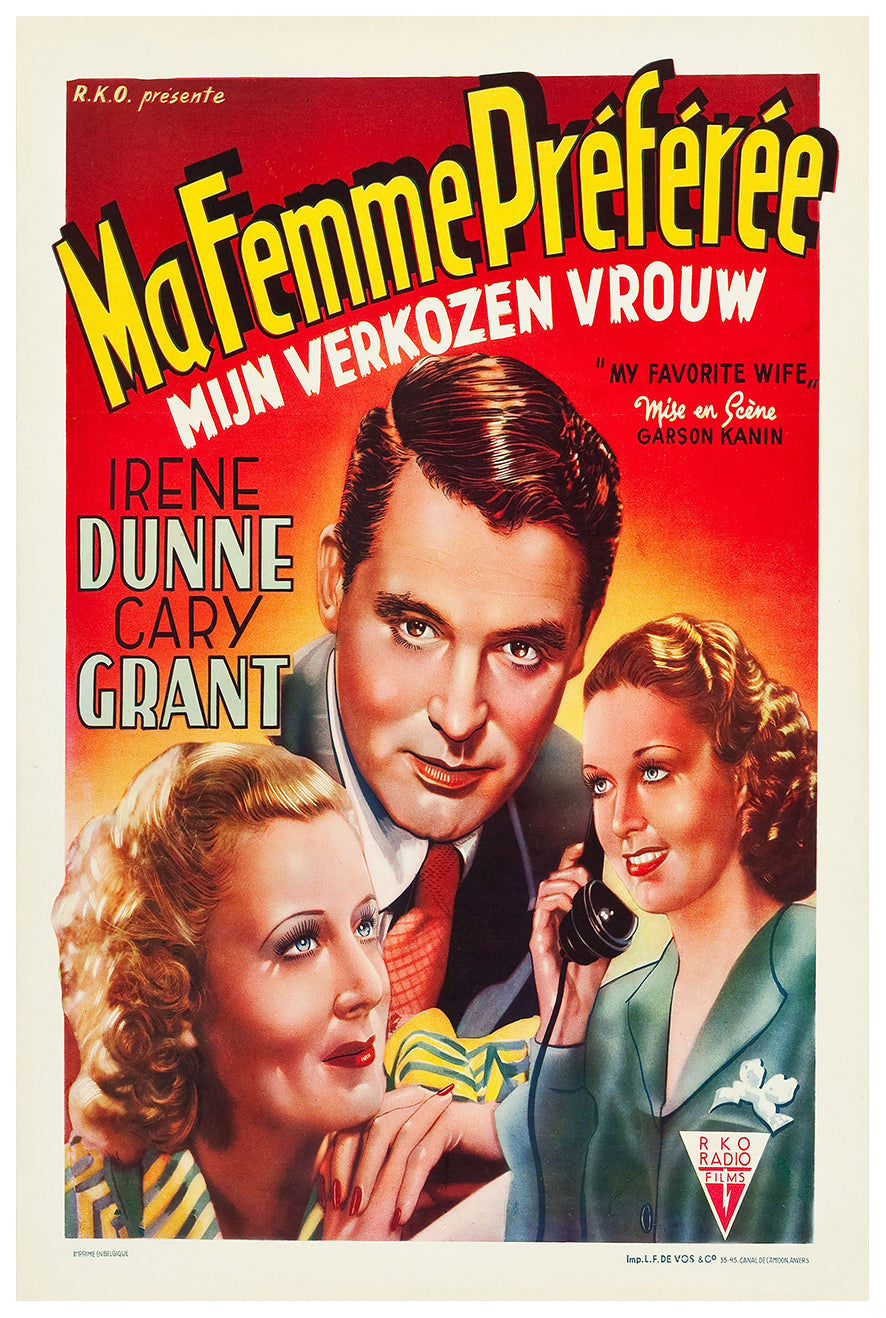 My Favorite Wife 1940 - Cary Grant - Belgium - Classic Movie Poster