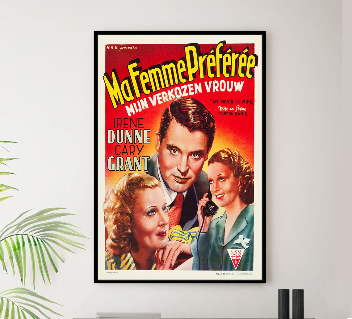 My Favorite Wife 1940 - Cary Grant - Belgium - Classic Movie Poster
