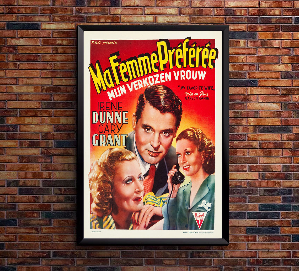My Favorite Wife 1940 - Cary Grant - Belgium - Classic Movie Poster