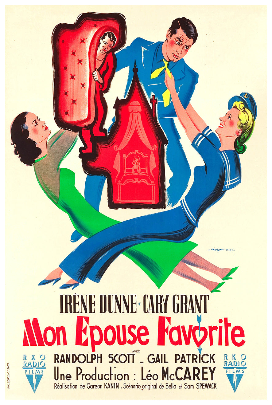 My Favorite Wife 1940 - Cary Grant - France - Classic Movie Poster