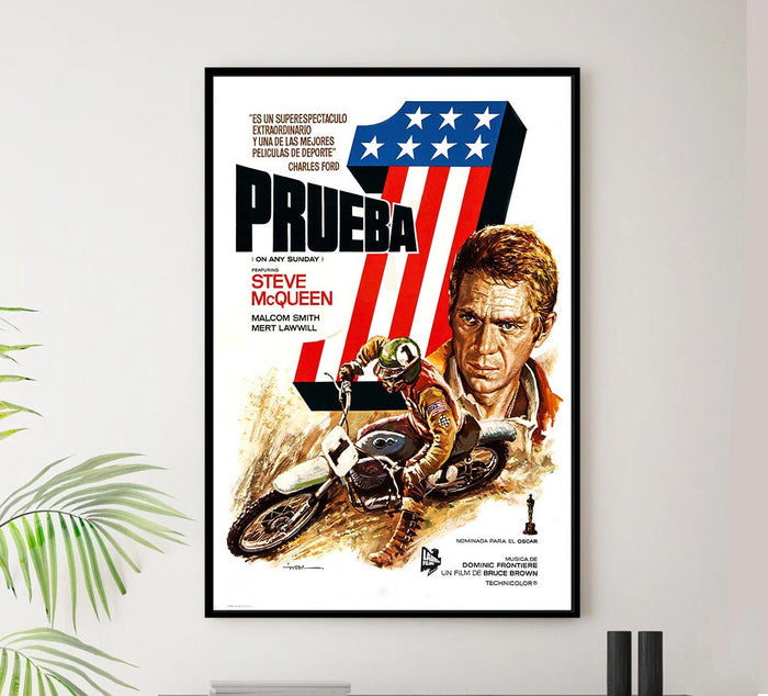 On Any Sunday 1971 - Spanish - Steve McQueen - Vintage Classic Movie Poster