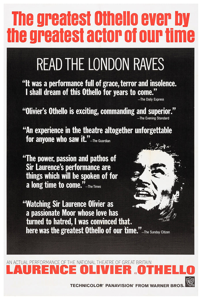 Othello 1965 - Laurence Olivier - US - Classic Movie Poster