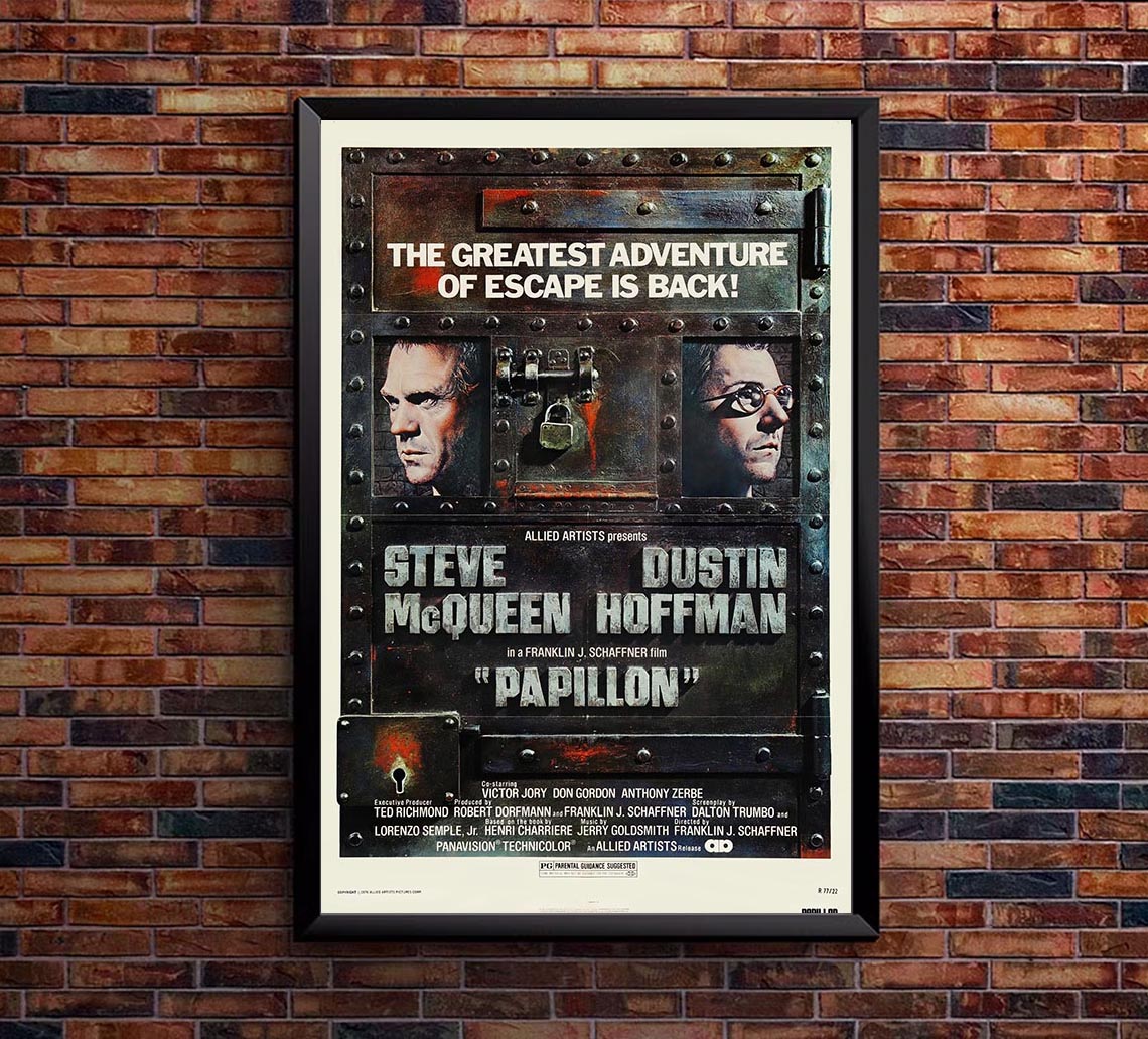 Papillon 1973 - Steve McQueen - Vintage Classic Movie Poster
