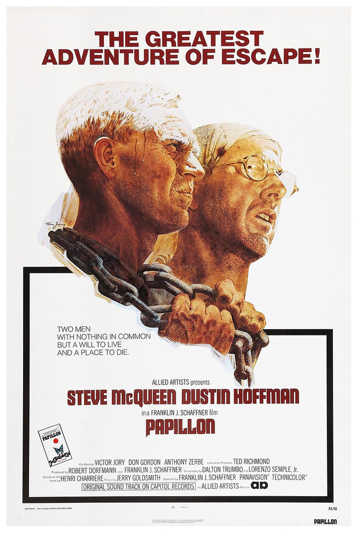 Papillon 1973 v2 - Steve McQueen - Vintage Classic Movie Poster