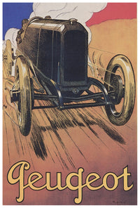 Peugeot v4 - Vintage Automobile Racing Poster
