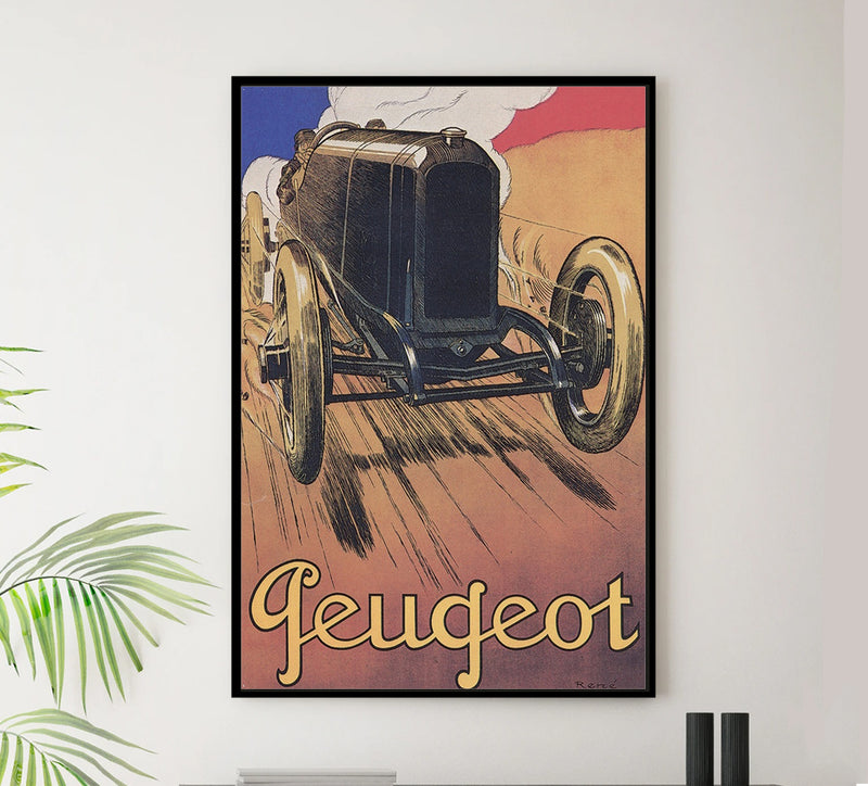 Peugeot v4 - Vintage Automobile Racing Poster