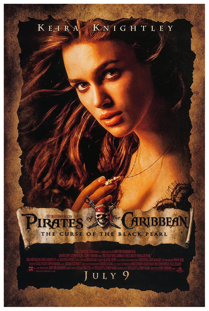 Pirates of the Caribbean The Curse of the Black Pearl 2003 - Keira Knightley - Vintage Pirate Classic Movie Poster