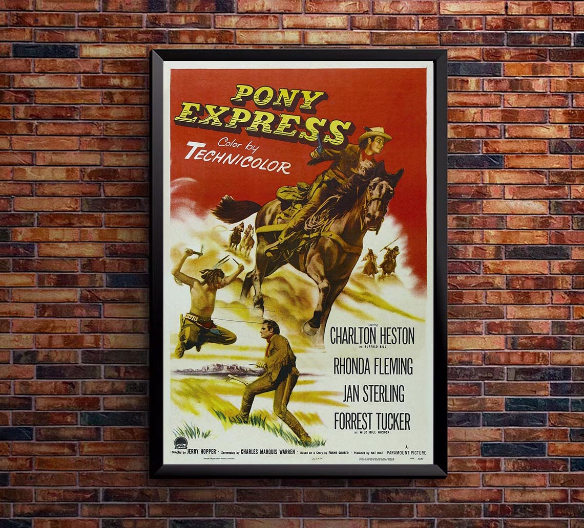 Pony Express 1953 - Charlton Heston - Vintage Classic Movie Poster