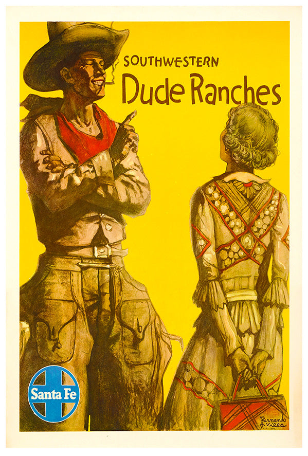 Dude Ranches 1940 - Santa Fe - Vintage Travel Poster