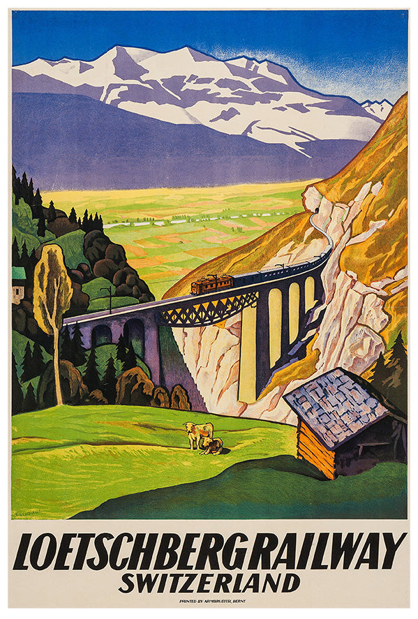 Switzerland 1931 - Loetschberg Railway - Vintage Travel Poster