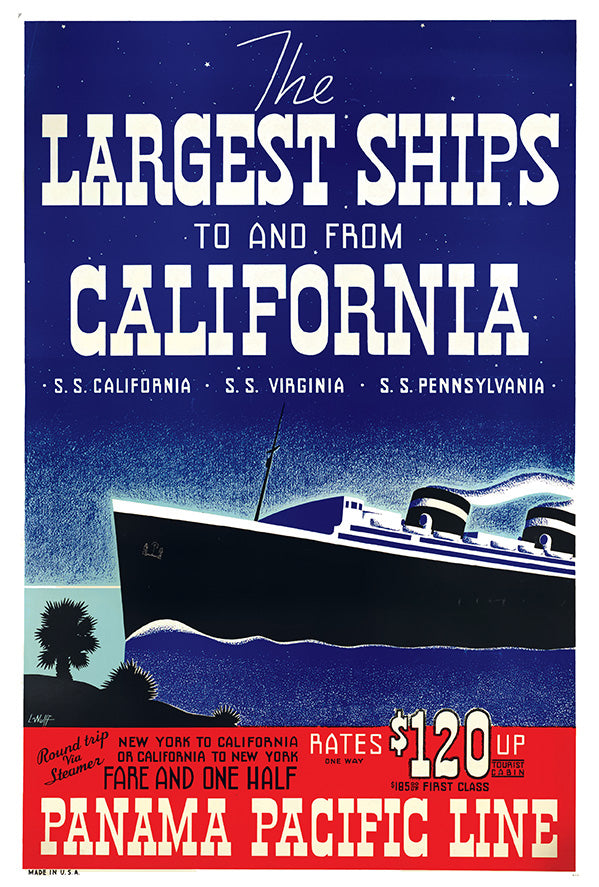 Largest Ships - Panama Pacific Line- Vintage Travel Poster