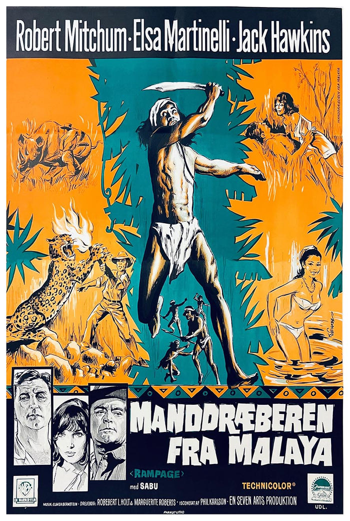 Rampage 1963 - Denmark - Robert Mitchum - Vintage Classic Movie Poster