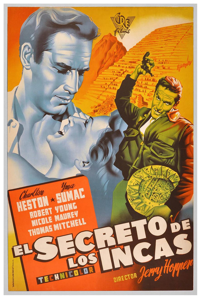 Secret of the Incas 1954 - Spain - Charlton Heston - Vintage Classic Movie Poster