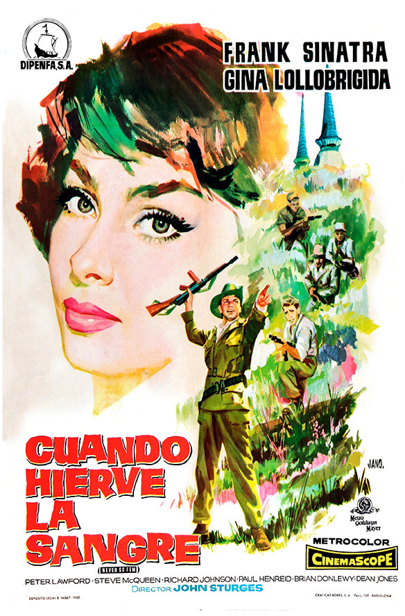 Never So Few 1959 - Frank Sinatra - Spanish - Vintage Movie Poster