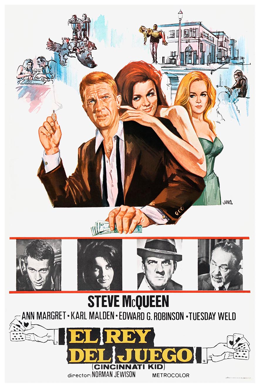 The Cincinnati Kid 1965 - Spanish - Steve McQueen - Vintage Classic Movie Poster