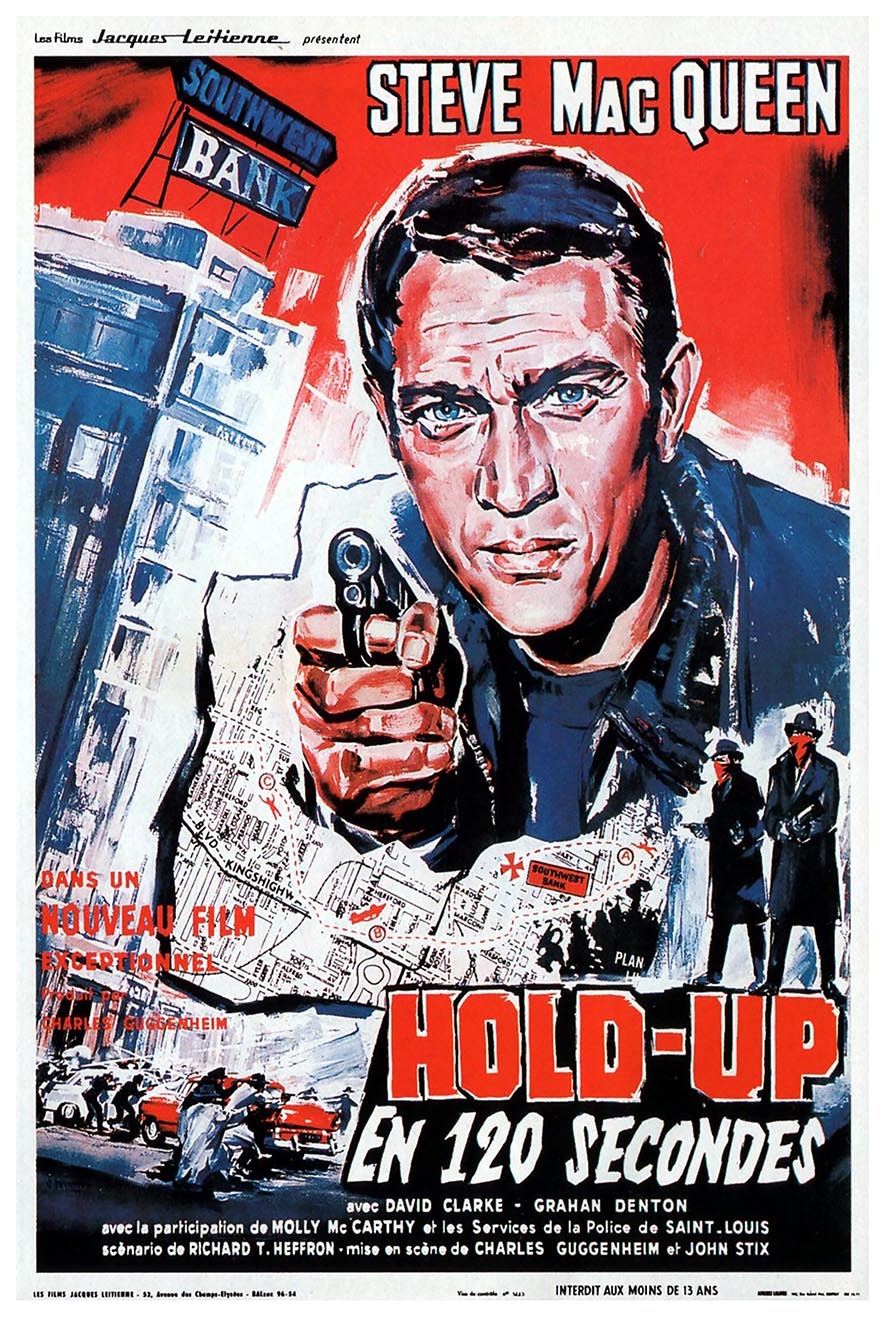 The Great St. Louis Bank Robbery 1959 - French - Steve McQueen - Vintage Classic Movie Poster