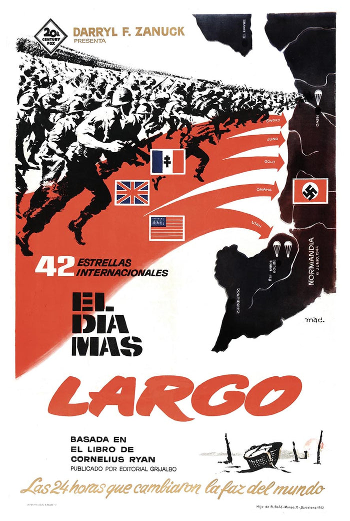 The Longest Day 1962 - Spanish - Robert Mitchum - Vintage Classic Movie Poster